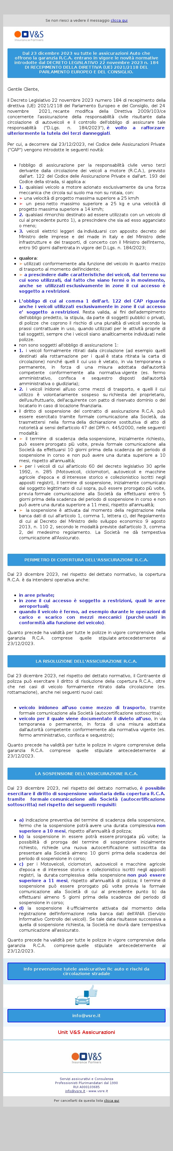 Novita' assicurazioni Rc auto DLgs 22 11 2023 n 184 di recepimento direttiva UE 2021/2118
