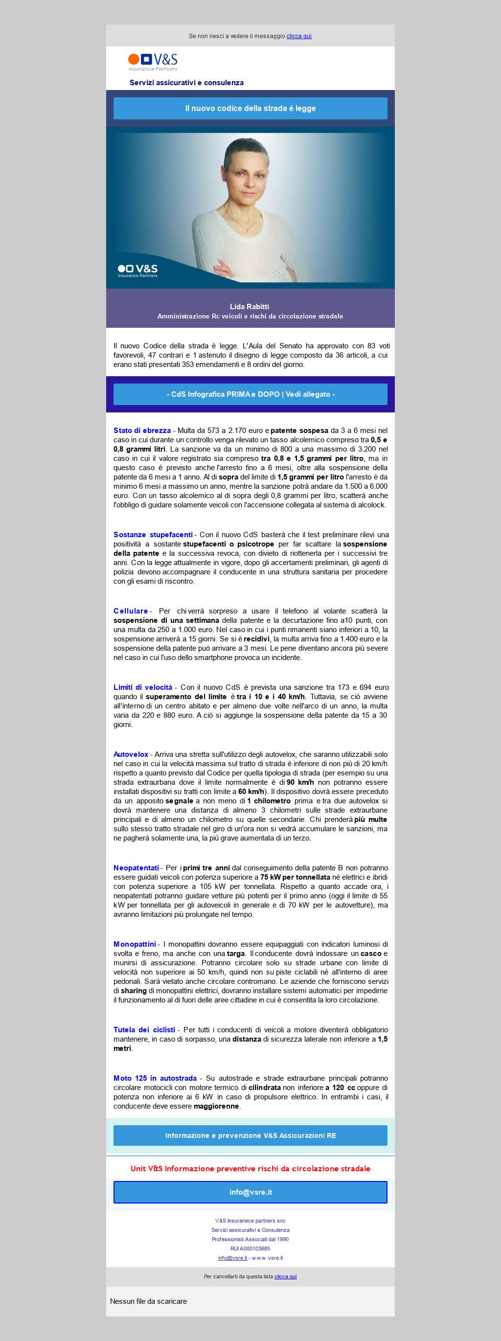 Nuovo codice della strada e informazione preventiva: prendiamo atto delle modifiche di legge.